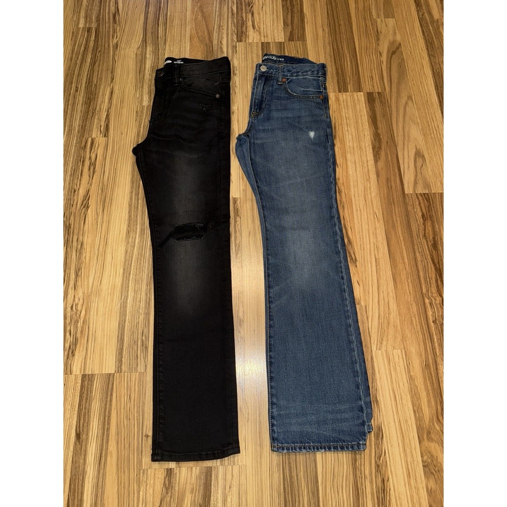 Gap Old Navy Boys Sz 12 Denim Jean S Lot Adjustable Boot Slim Black Blue